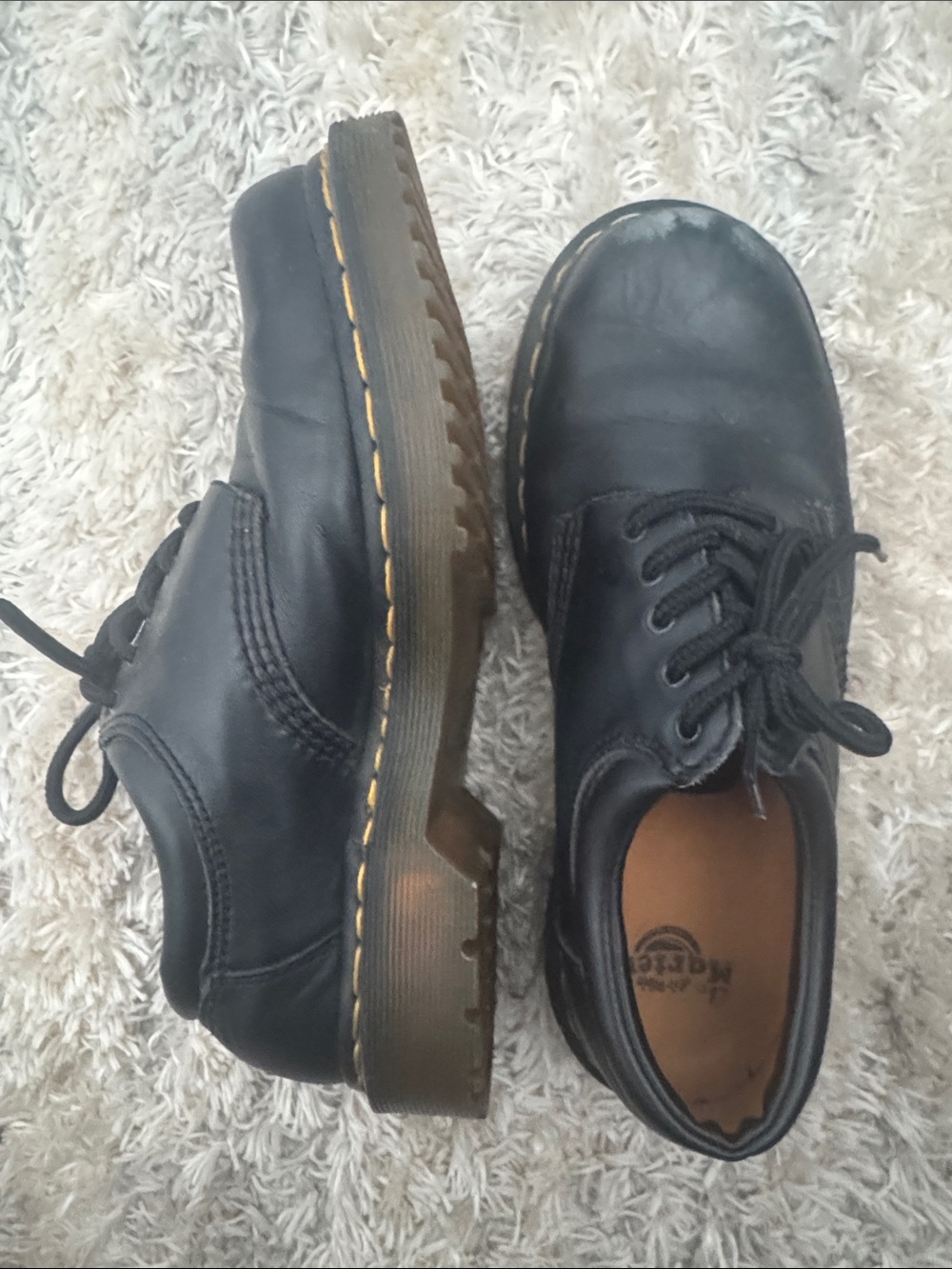 Dr. Martens Black Leather 3-Eye Derby Shoes with Yellow Stitching
